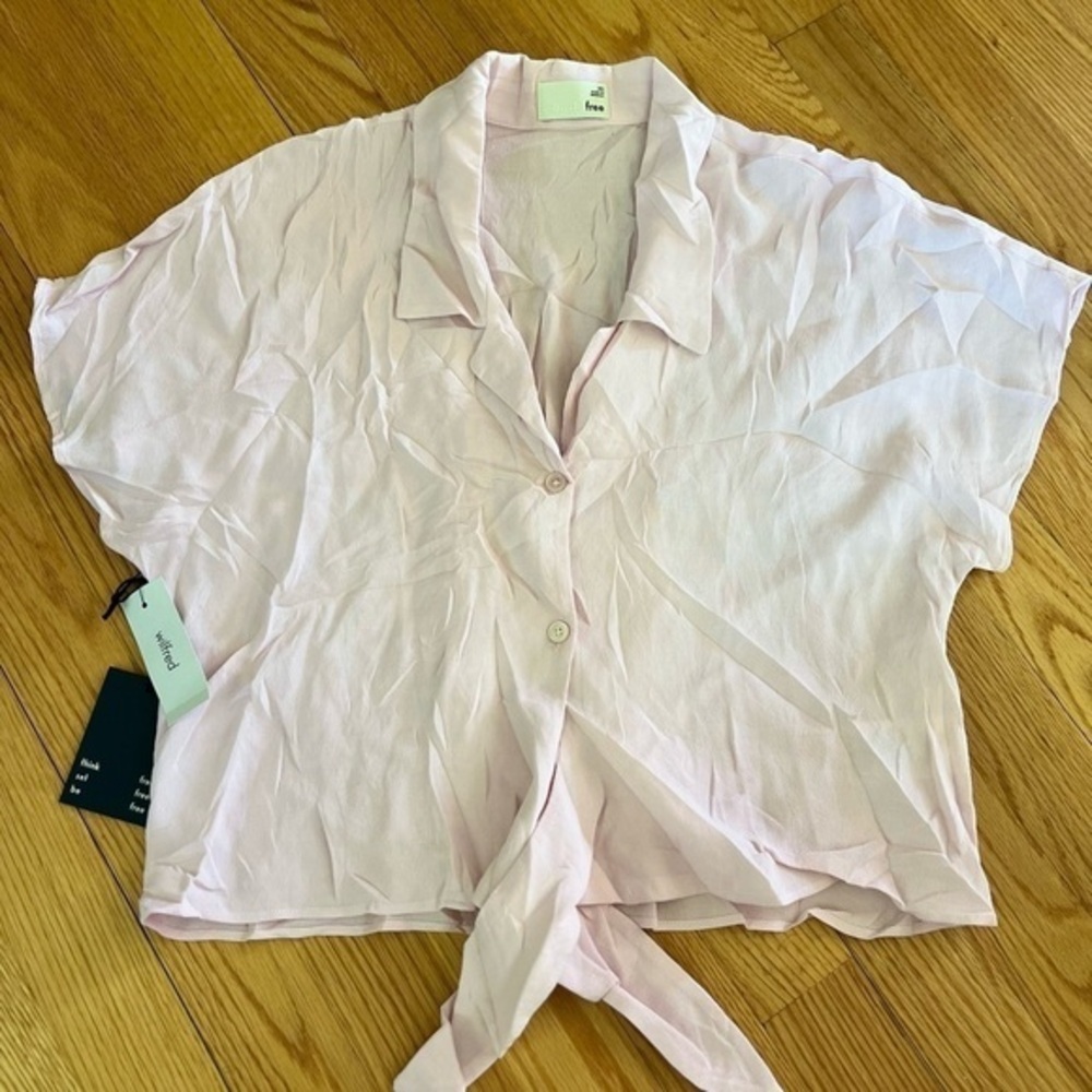 Aritzia Wilfred silene pink tie front button down top